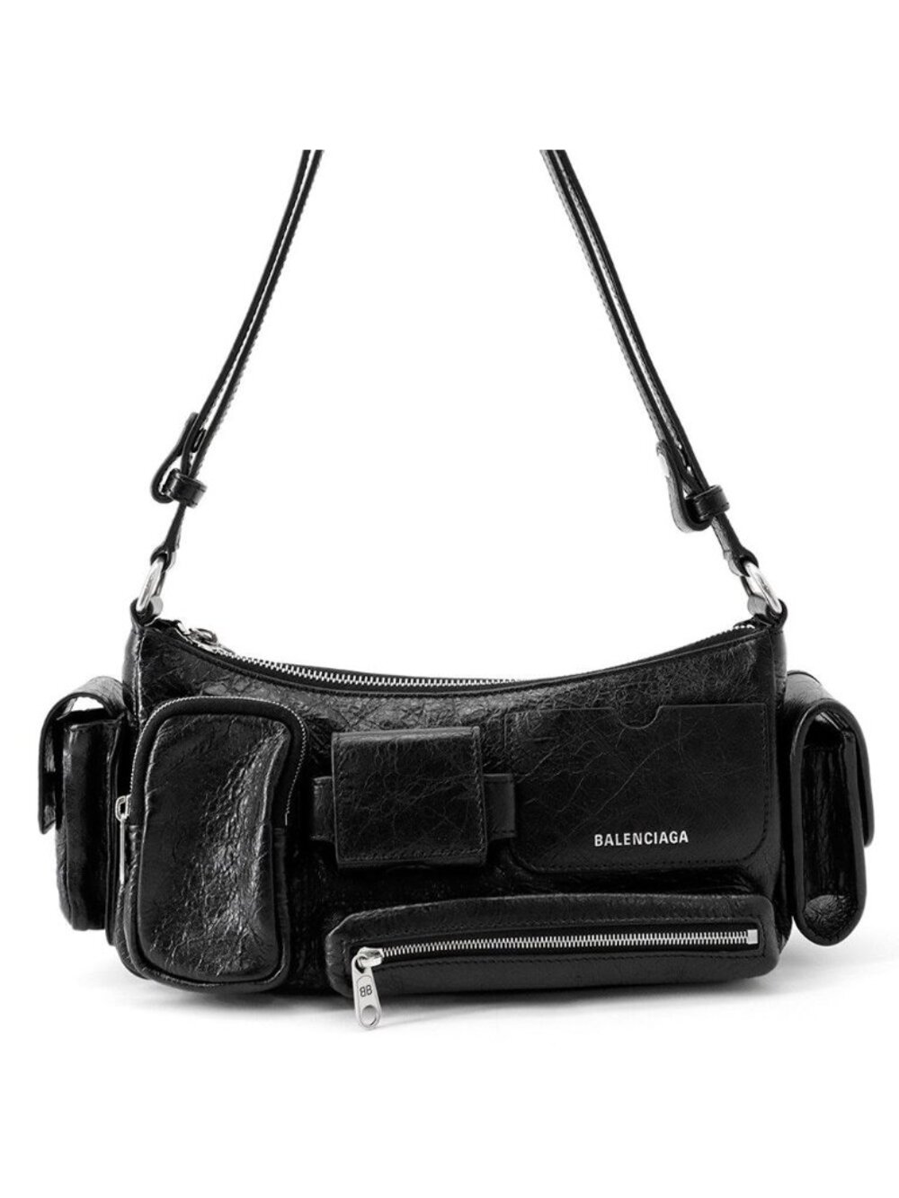 Balenciaga Shoulder Bag Super Busy Sling Small Arena Lambskin Black